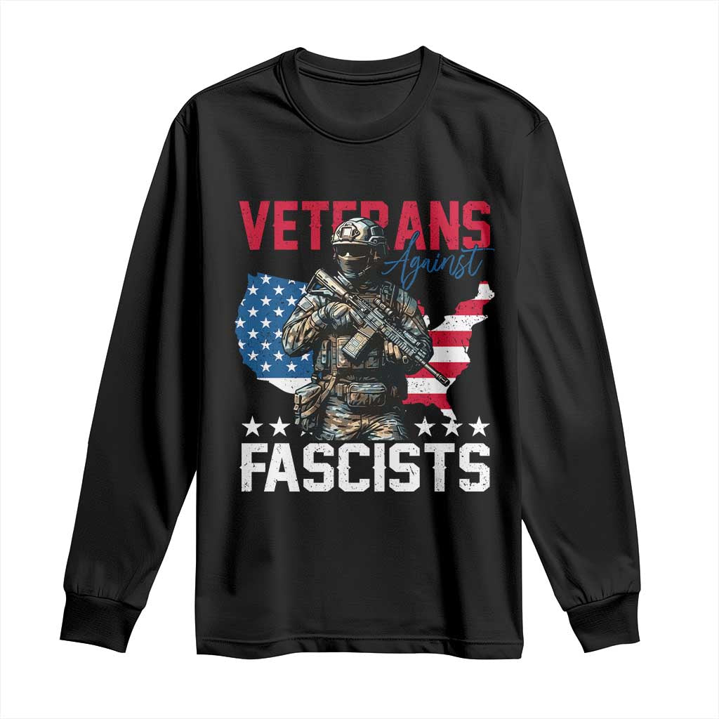 Veterans Against Fascists Long Sleeve Shirt Patriotic Soldier Vintage American Flag - Print Your Wear