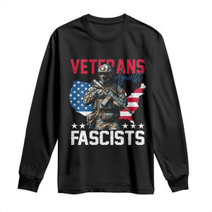 Veterans Against Fascists Long Sleeve Shirt Patriotic Soldier Vintage American Flag - Print Your Wear