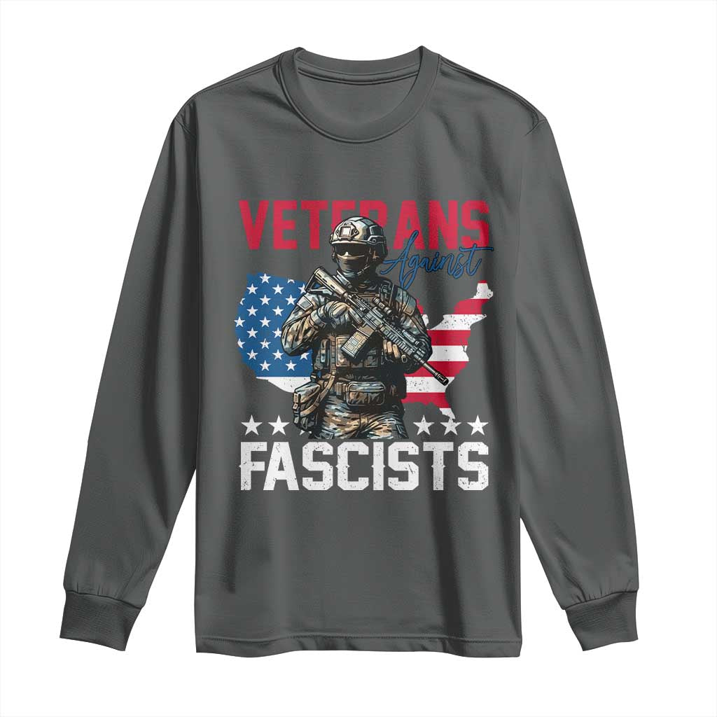 Veterans Against Fascists Long Sleeve Shirt Patriotic Soldier Vintage American Flag TS11 Dark Heather Print Your Wear