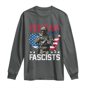 Veterans Against Fascists Long Sleeve Shirt Patriotic Soldier Vintage American Flag TS11 Dark Heather Print Your Wear