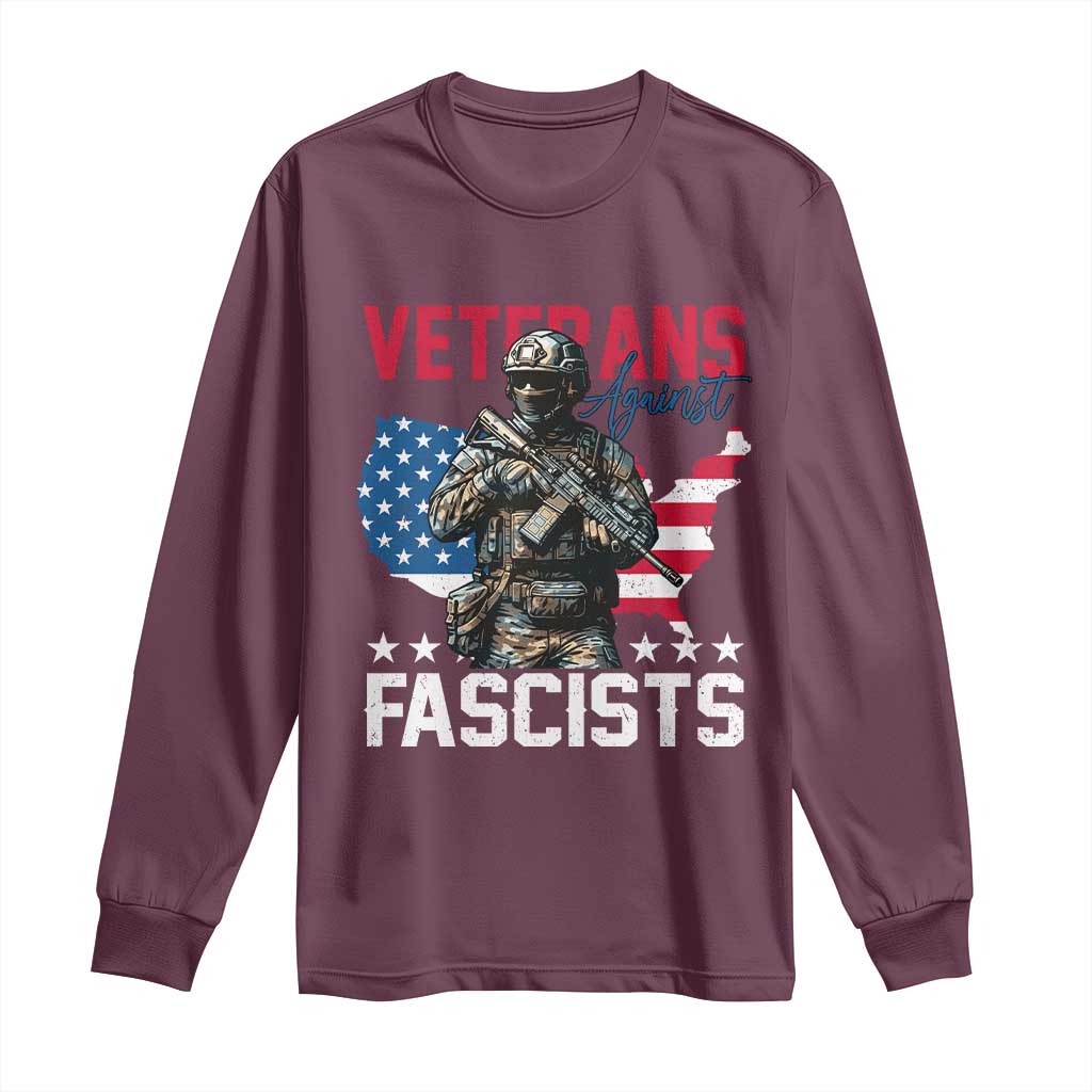 Veterans Against Fascists Long Sleeve Shirt Patriotic Soldier Vintage American Flag TS11 Maroon Print Your Wear