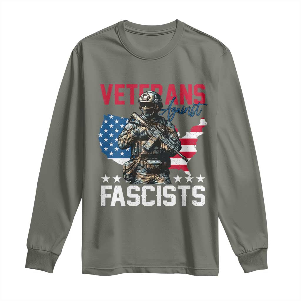 Veterans Against Fascists Long Sleeve Shirt Patriotic Soldier Vintage American Flag TS11 Military Green Print Your Wear