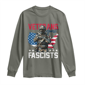 Veterans Against Fascists Long Sleeve Shirt Patriotic Soldier Vintage American Flag - Print Your Wear