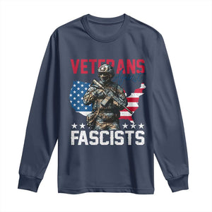 Veterans Against Fascists Long Sleeve Shirt Patriotic Soldier Vintage American Flag TS11 Navy Print Your Wear