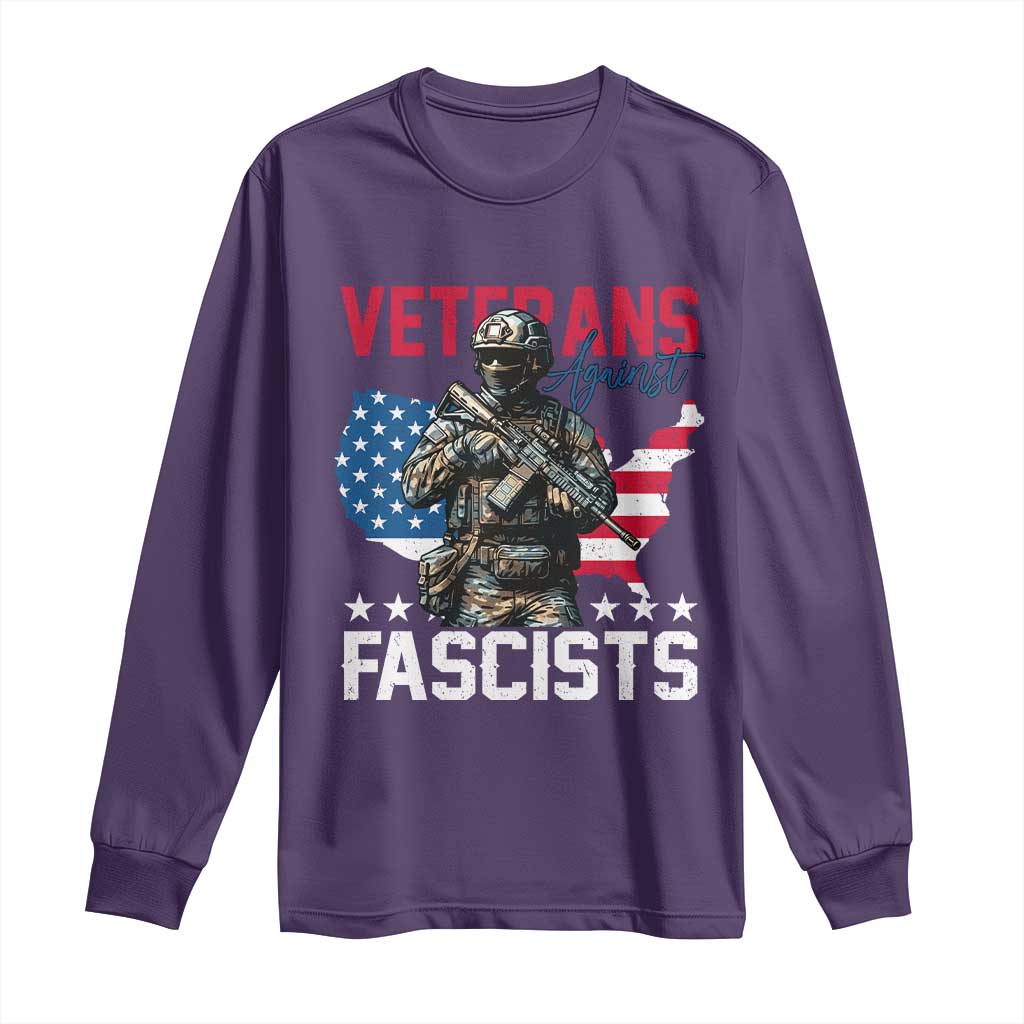 Veterans Against Fascists Long Sleeve Shirt Patriotic Soldier Vintage American Flag TS11 Purple Print Your Wear