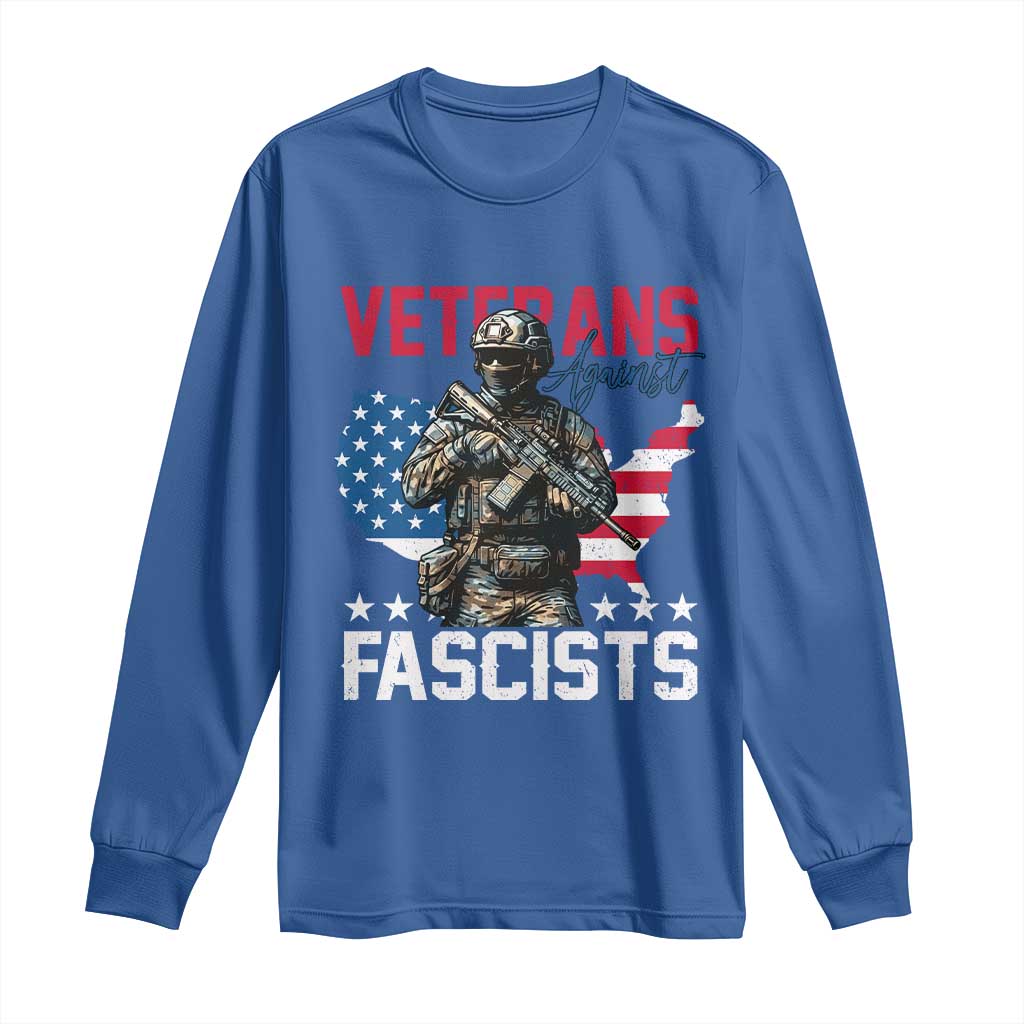 Veterans Against Fascists Long Sleeve Shirt Patriotic Soldier Vintage American Flag TS11 Royal Blue Print Your Wear