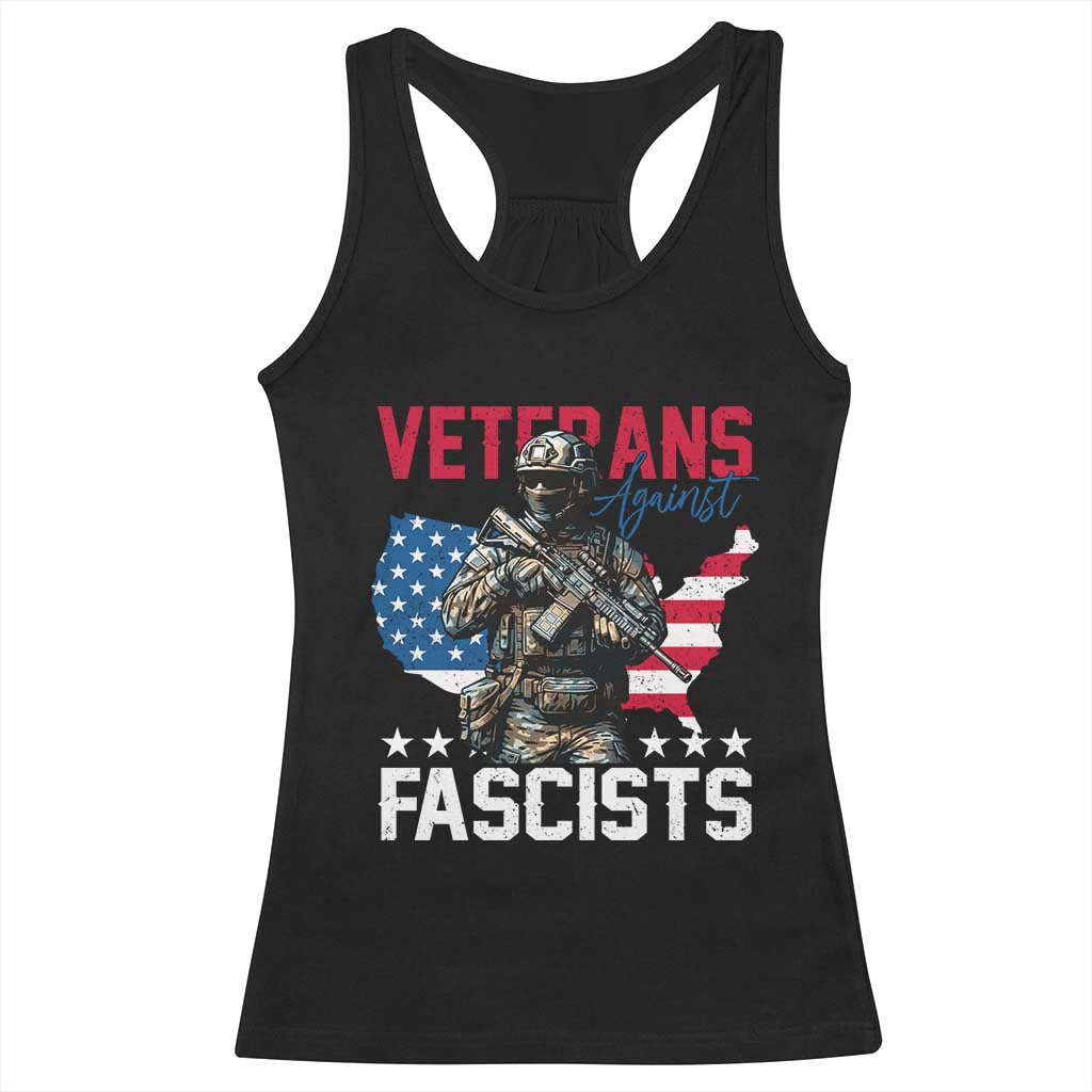 Veterans Against Fascists Racerback Tank Top Patriotic Soldier Vintage American Flag TS11 Black Print Your Wear