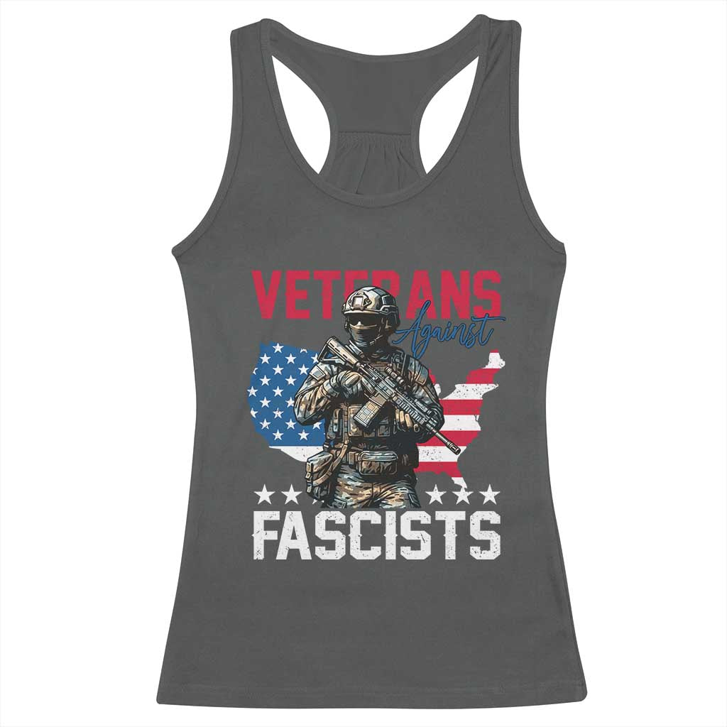 Veterans Against Fascists Racerback Tank Top Patriotic Soldier Vintage American Flag TS11 Dark Heather Print Your Wear