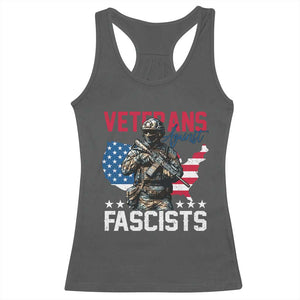 Veterans Against Fascists Racerback Tank Top Patriotic Soldier Vintage American Flag TS11 Dark Heather Print Your Wear