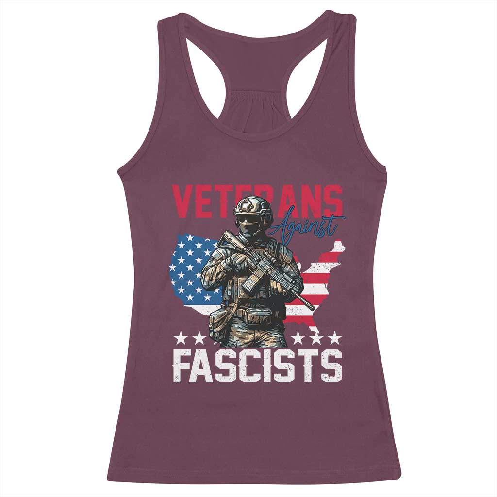 Veterans Against Fascists Racerback Tank Top Patriotic Soldier Vintage American Flag TS11 Maroon Print Your Wear