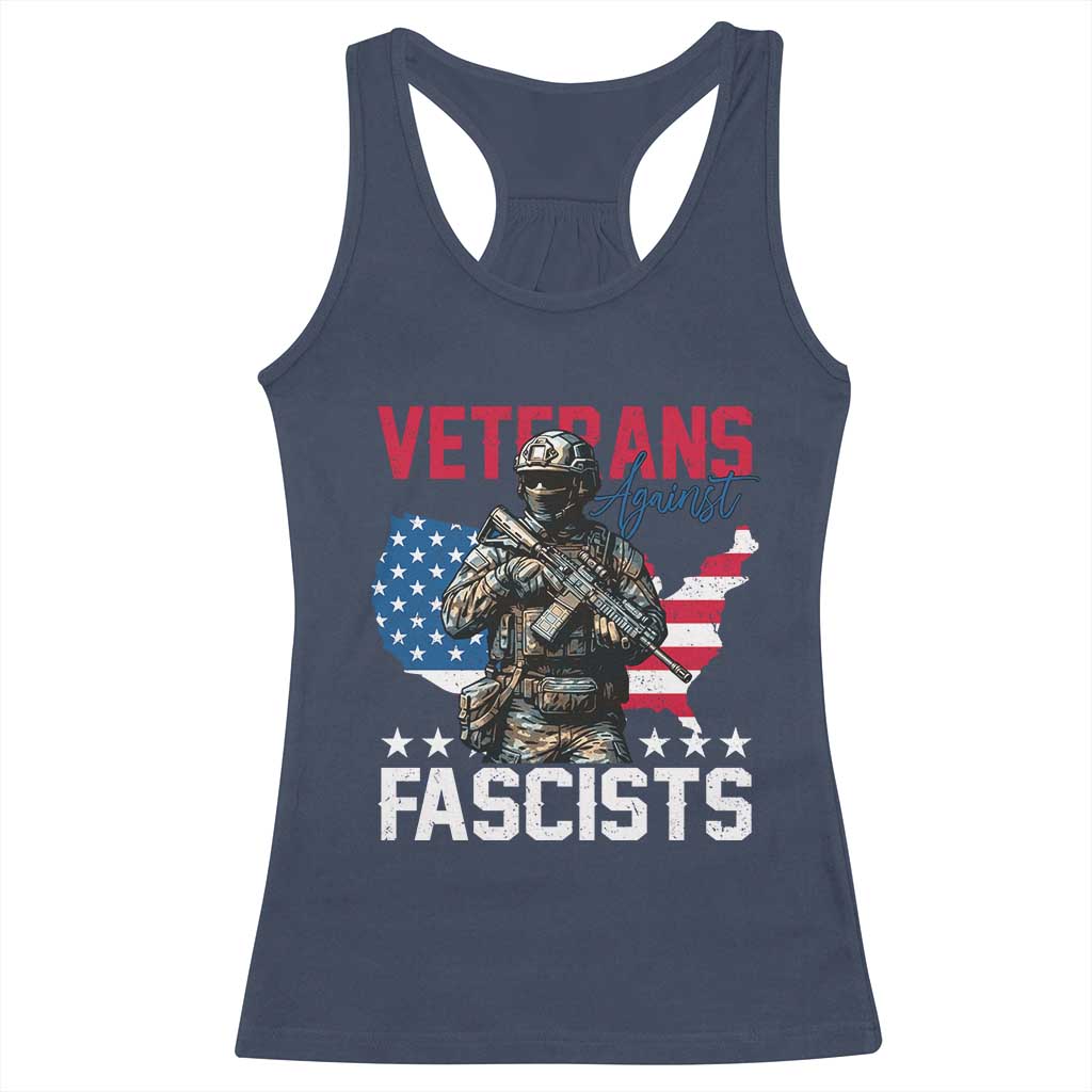 Veterans Against Fascists Racerback Tank Top Patriotic Soldier Vintage American Flag TS11 Navy Print Your Wear
