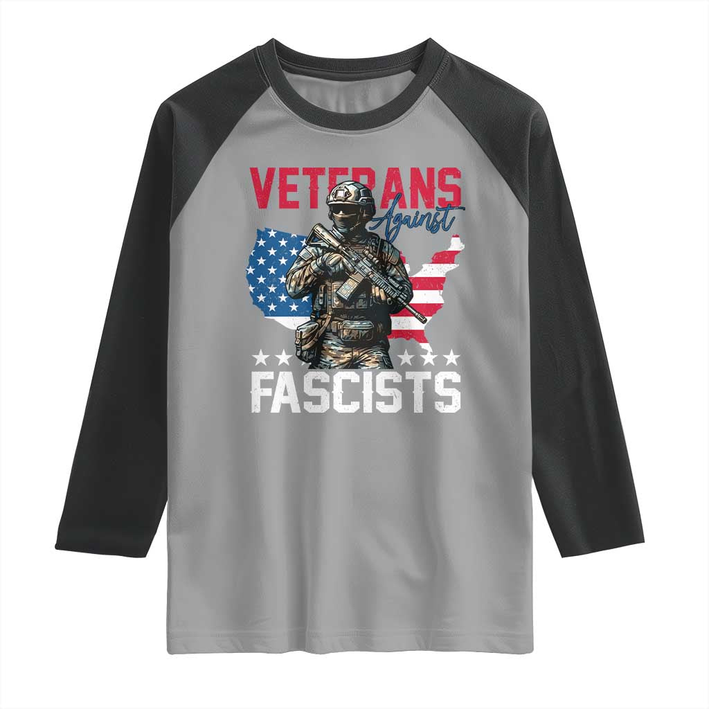 Veterans Against Fascists Raglan Shirt Patriotic Soldier Vintage American Flag TS11 Sport Gray Black Print Your Wear