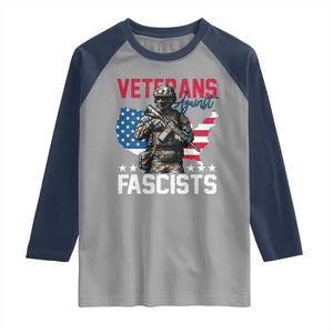 Veterans Against Fascists Raglan Shirt Patriotic Soldier Vintage American Flag - Print Your Wear