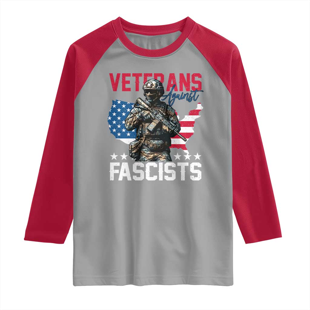 Veterans Against Fascists Raglan Shirt Patriotic Soldier Vintage American Flag TS11 Sport Gray Red Print Your Wear