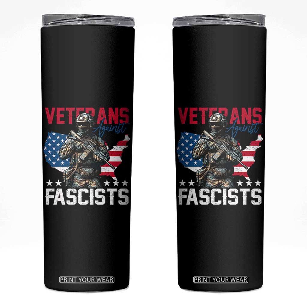 Veterans Against Fascists Skinny Tumbler Patriotic Soldier Vintage American Flag - Print Your Wear