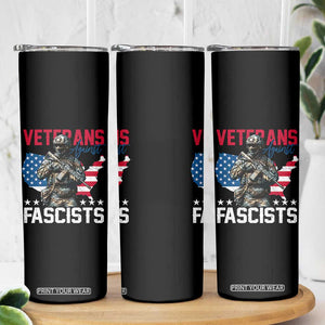 Veterans Against Fascists Skinny Tumbler Patriotic Soldier Vintage American Flag - Print Your Wear