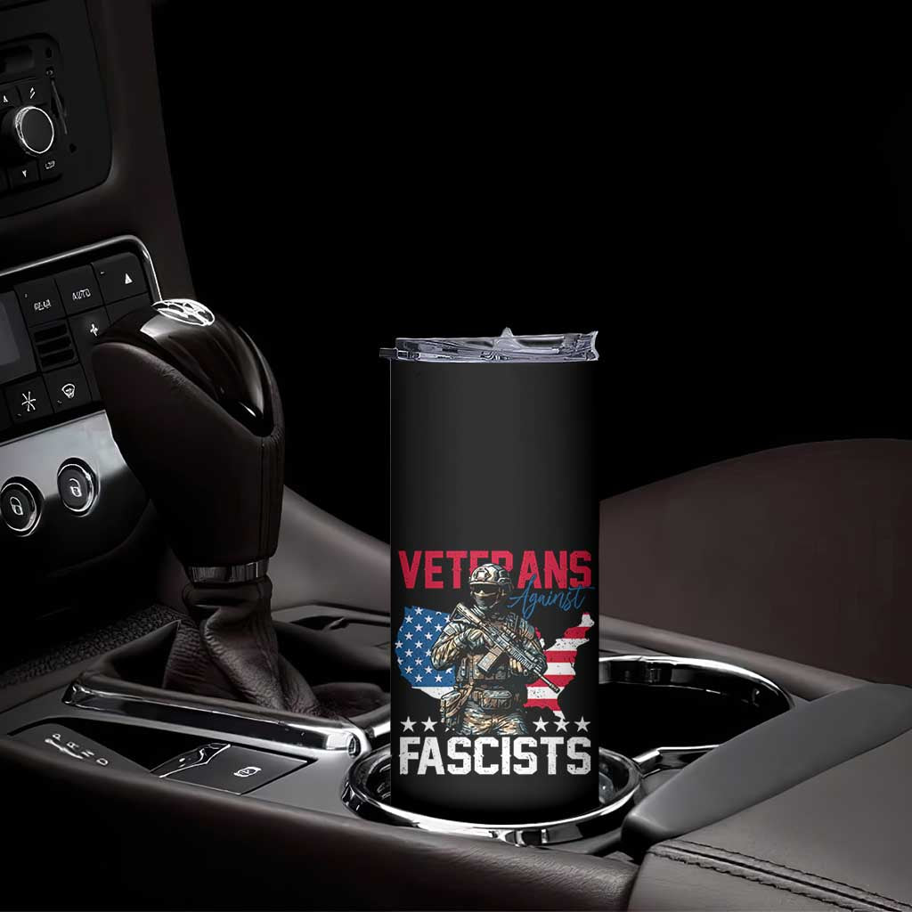 Veterans Against Fascists Skinny Tumbler Patriotic Soldier Vintage American Flag - Print Your Wear