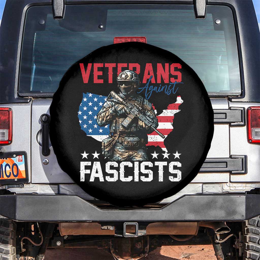 Veterans Against Fascists Spare Tire Cover Patriotic Soldier Vintage American Flag TS11 No hole Black Print Your Wear