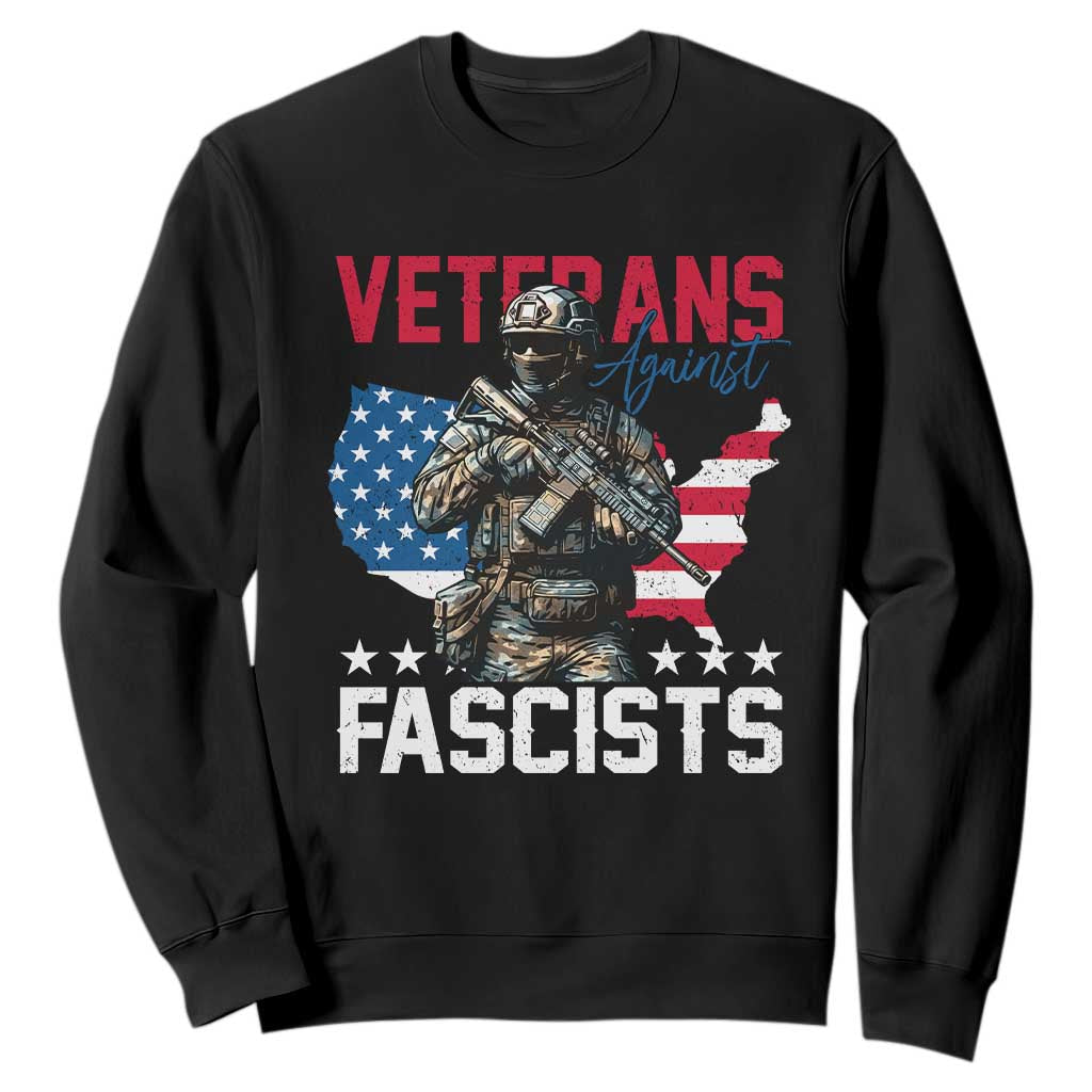 Veterans Against Fascists Sweatshirt Patriotic Soldier Vintage American Flag - Print Your Wear