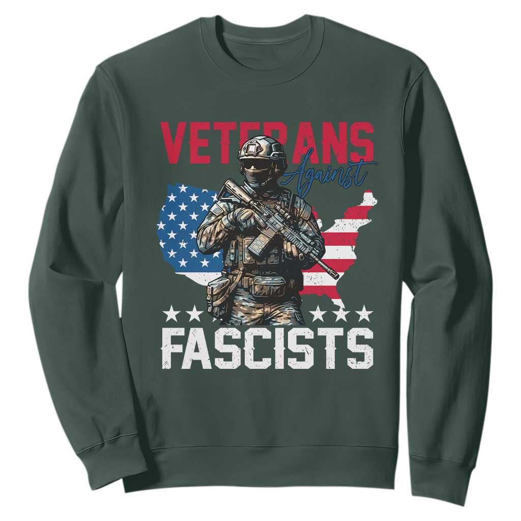 Veterans Against Fascists Sweatshirt Patriotic Soldier Vintage American Flag TS11 Dark Forest Green Print Your Wear