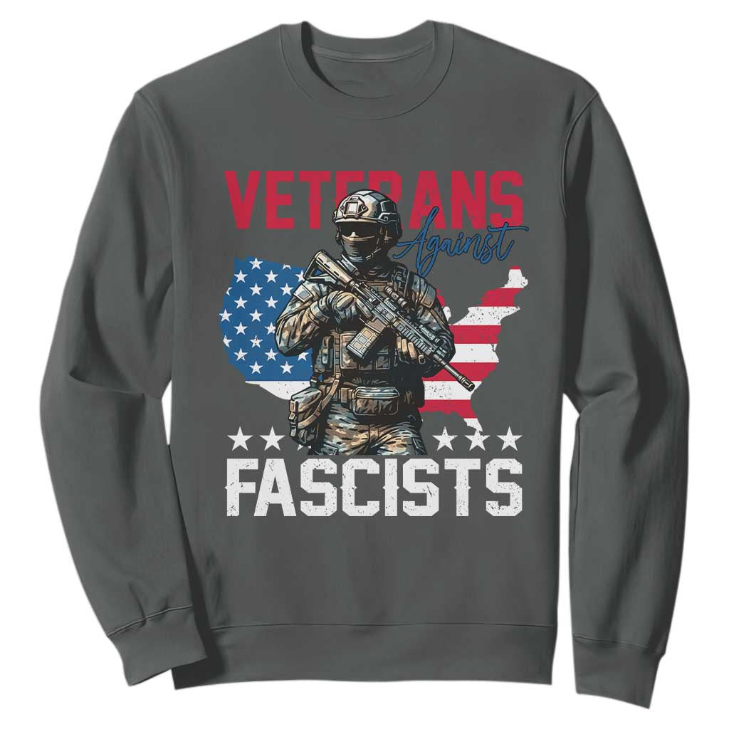 Veterans Against Fascists Sweatshirt Patriotic Soldier Vintage American Flag TS11 Dark Heather Print Your Wear
