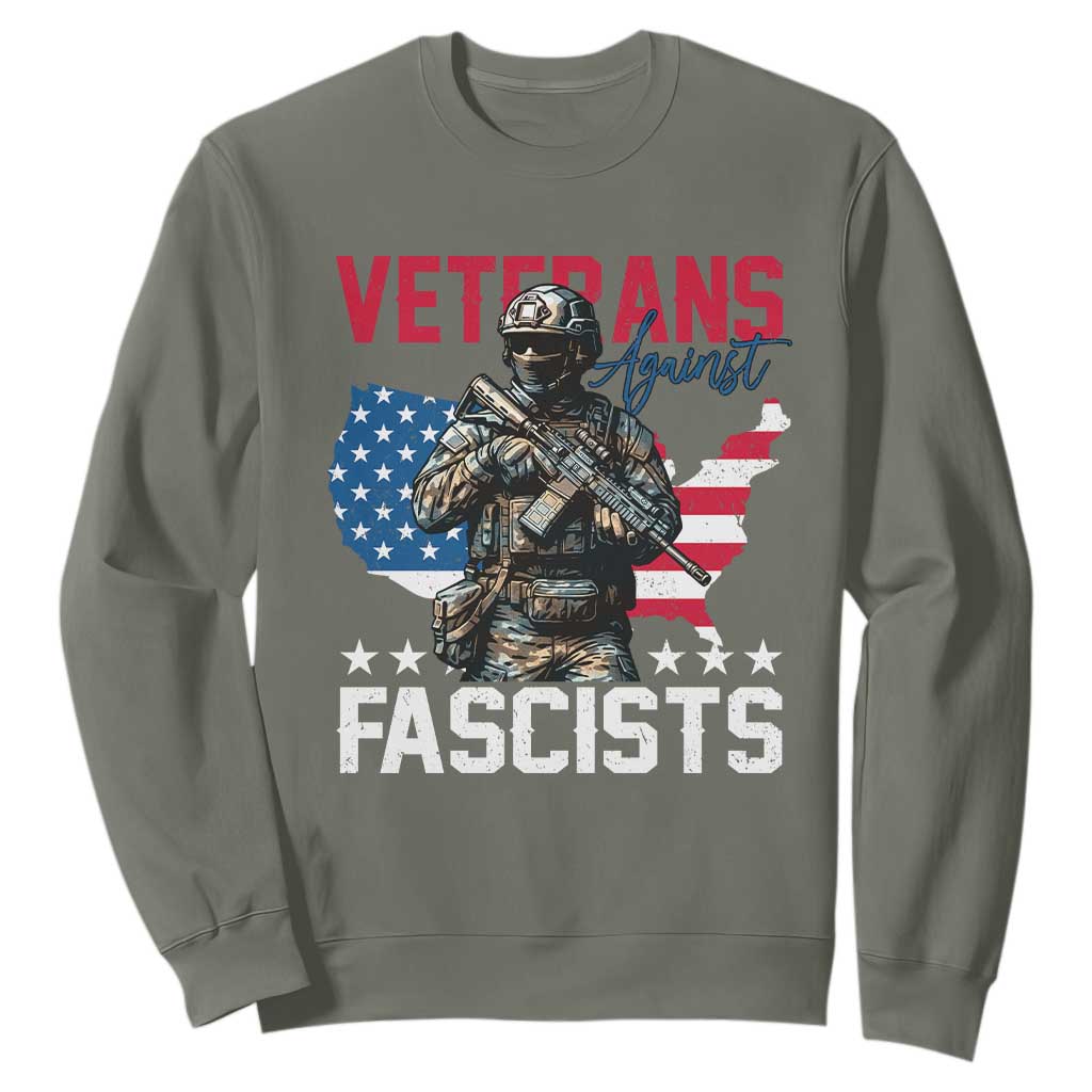 Veterans Against Fascists Sweatshirt Patriotic Soldier Vintage American Flag TS11 Military Green Print Your Wear