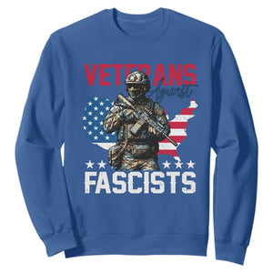 Veterans Against Fascists Sweatshirt Patriotic Soldier Vintage American Flag TS11 Royal Blue Print Your Wear