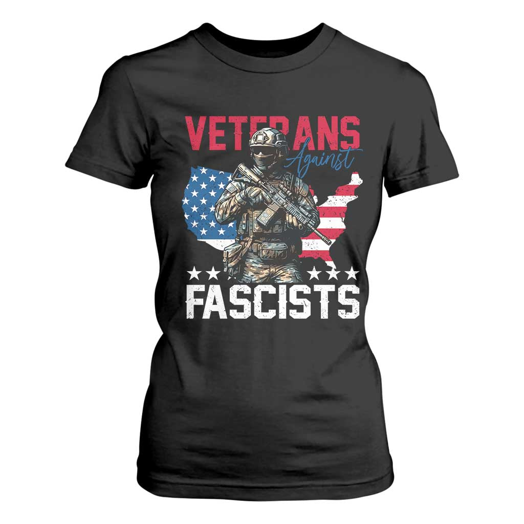 Veterans Against Fascists T Shirt For Women Patriotic Soldier Vintage American Flag - Print Your Wear