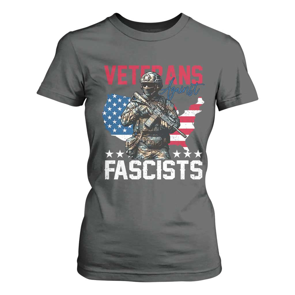 Veterans Against Fascists T Shirt For Women Patriotic Soldier Vintage American Flag TS11 Dark Heather Print Your Wear