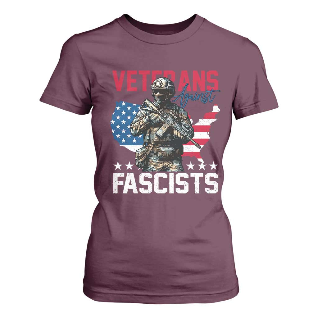 Veterans Against Fascists T Shirt For Women Patriotic Soldier Vintage American Flag TS11 Maroon Print Your Wear