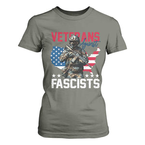 Veterans Against Fascists T Shirt For Women Patriotic Soldier Vintage American Flag - Print Your Wear