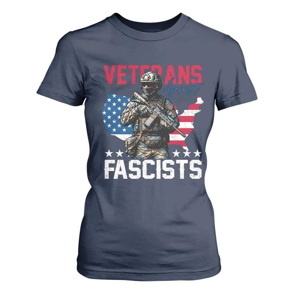 Veterans Against Fascists T Shirt For Women Patriotic Soldier Vintage American Flag TS11 Navy Print Your Wear