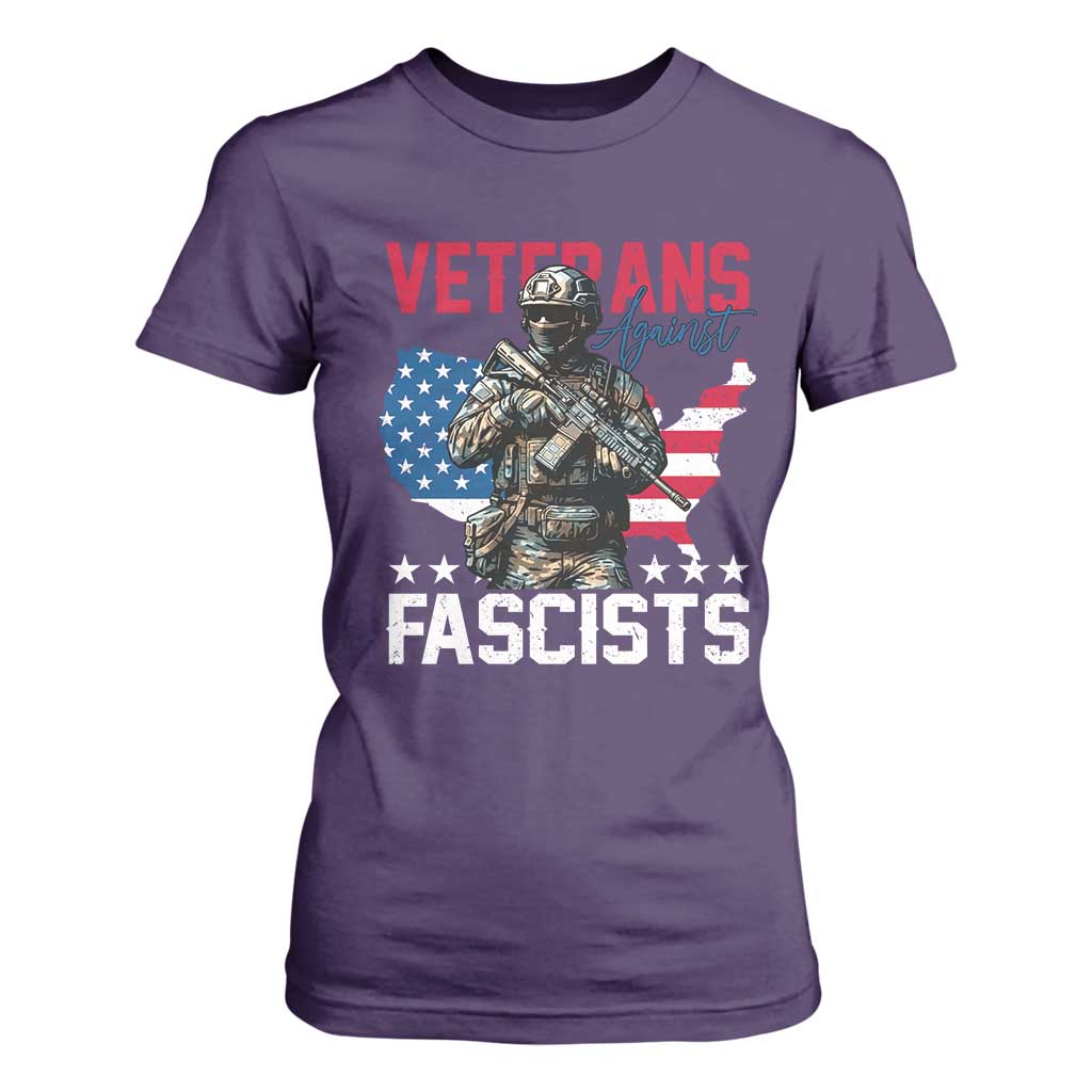 Veterans Against Fascists T Shirt For Women Patriotic Soldier Vintage American Flag TS11 Purple Print Your Wear