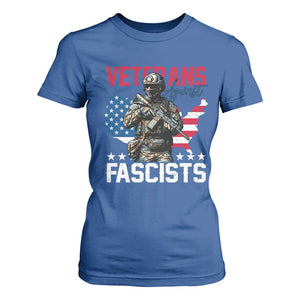 Veterans Against Fascists T Shirt For Women Patriotic Soldier Vintage American Flag - Print Your Wear