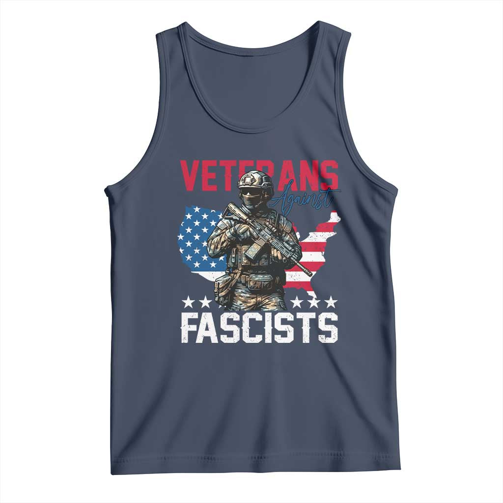 Veterans Against Fascists Tank Top Patriotic Soldier Vintage American Flag TS11 Navy Print Your Wear