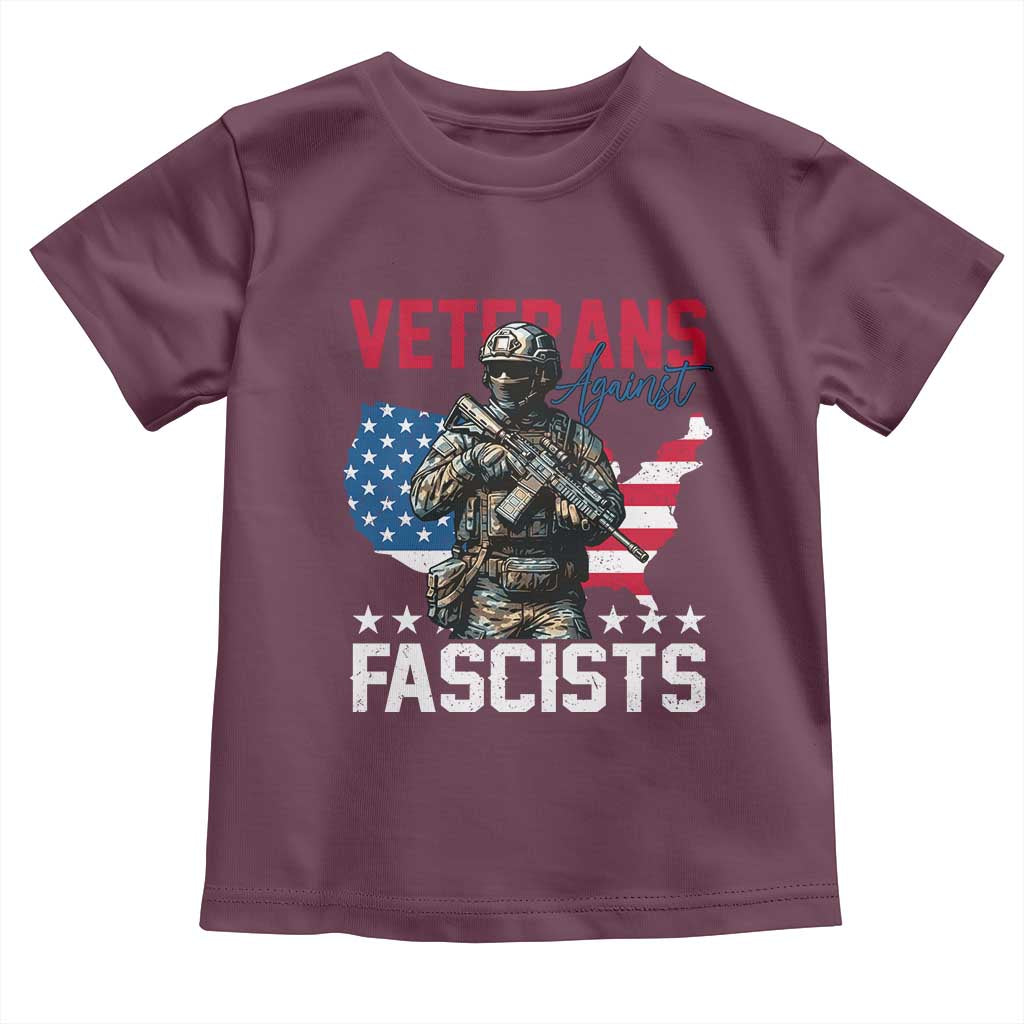 Veterans Against Fascists Toddler T Shirt Patriotic Soldier Vintage American Flag TS11 Maroon Print Your Wear