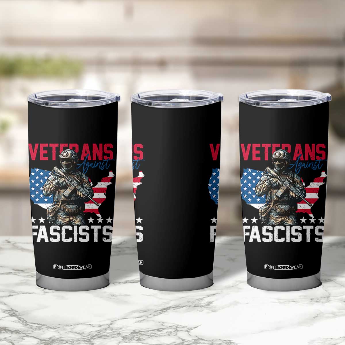 Veterans Against Fascists Tumbler Cup Patriotic Soldier Vintage American Flag TS11 Print Your Wear