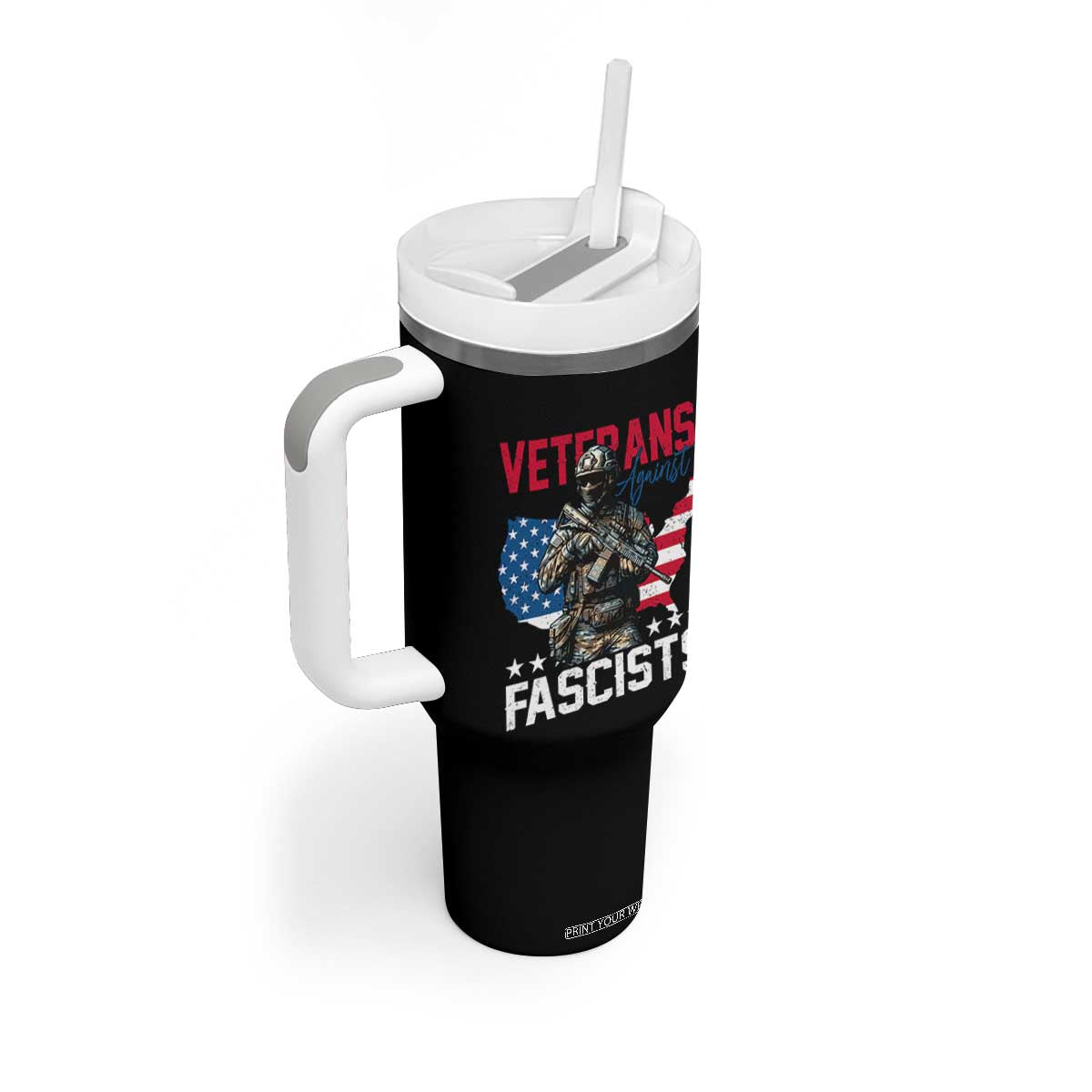 Veterans Against Fascists Tumbler With Handle Patriotic Soldier Vintage American Flag TS11 Print Your Wear