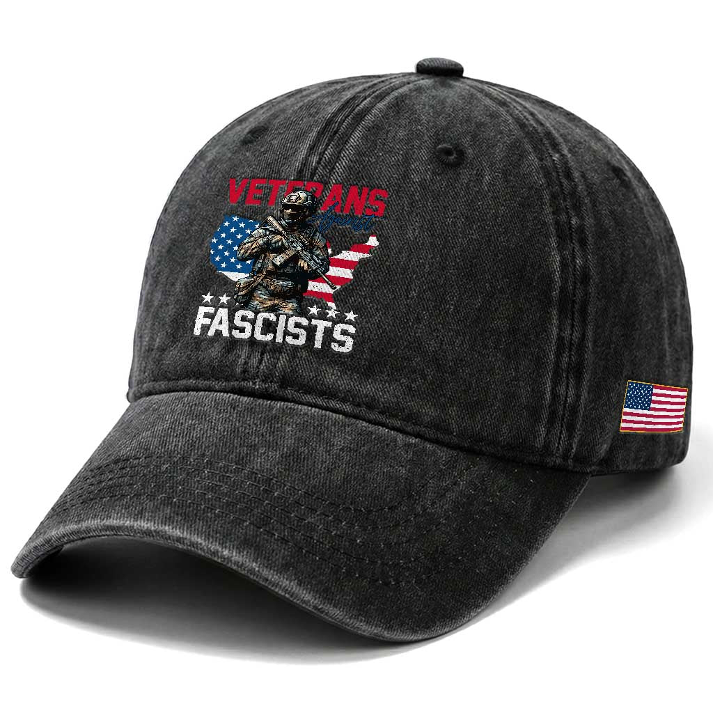 Veterans Against Fascists Washed Cotton Baseball Cap Patriotic Soldier Vintage American Flag TS11 Print Your Wear