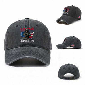 Veterans Against Fascists Washed Cotton Baseball Cap Patriotic Soldier Vintage American Flag TS11 Washed Cap Universal Fit Dark Gray Print Your Wear