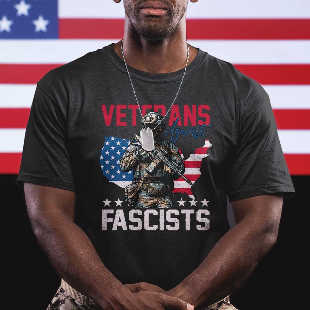 Veterans Against Fascists T Shirt Patriotic Soldier Vintage American Flag - Print Your Wear