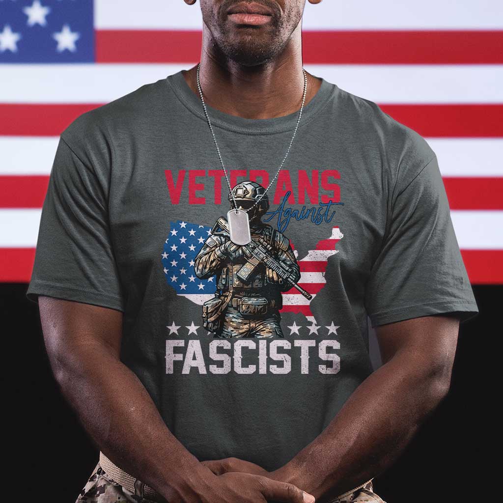 Veterans Against Fascists T Shirt Patriotic Soldier Vintage American Flag TS11 Dark Heather Print Your Wear