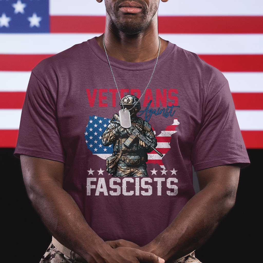 Veterans Against Fascists T Shirt Patriotic Soldier Vintage American Flag TS11 Maroon Print Your Wear