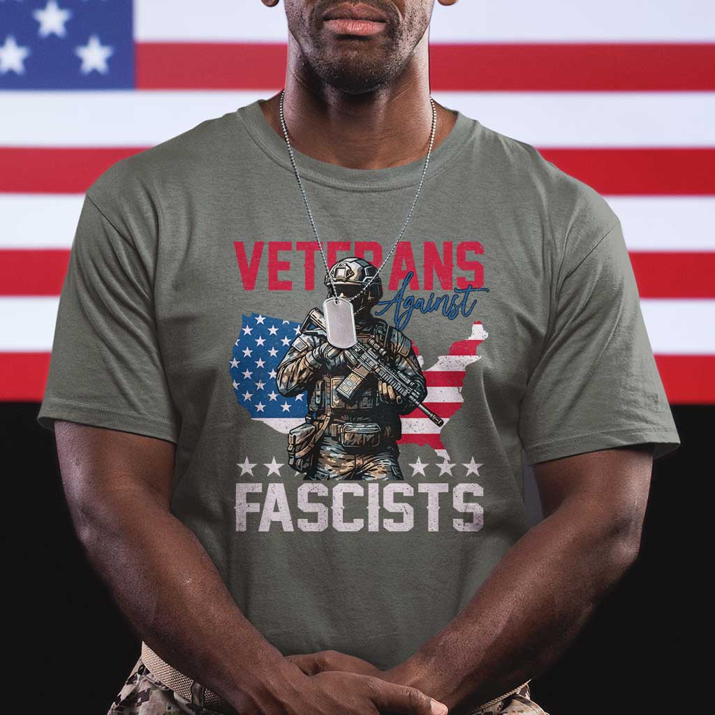 Veterans Against Fascists T Shirt Patriotic Soldier Vintage American Flag TS11 Military Green Print Your Wear