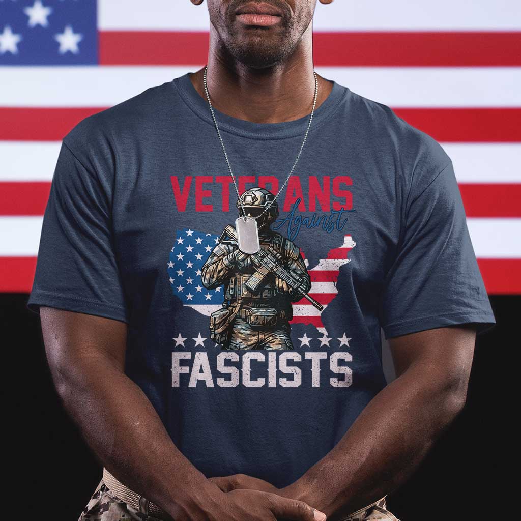 Veterans Against Fascists T Shirt Patriotic Soldier Vintage American Flag TS11 Navy Print Your Wear