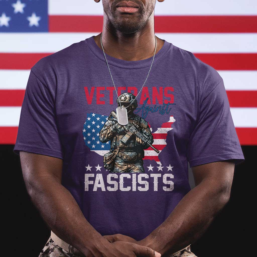 Veterans Against Fascists T Shirt Patriotic Soldier Vintage American Flag TS11 Purple Print Your Wear