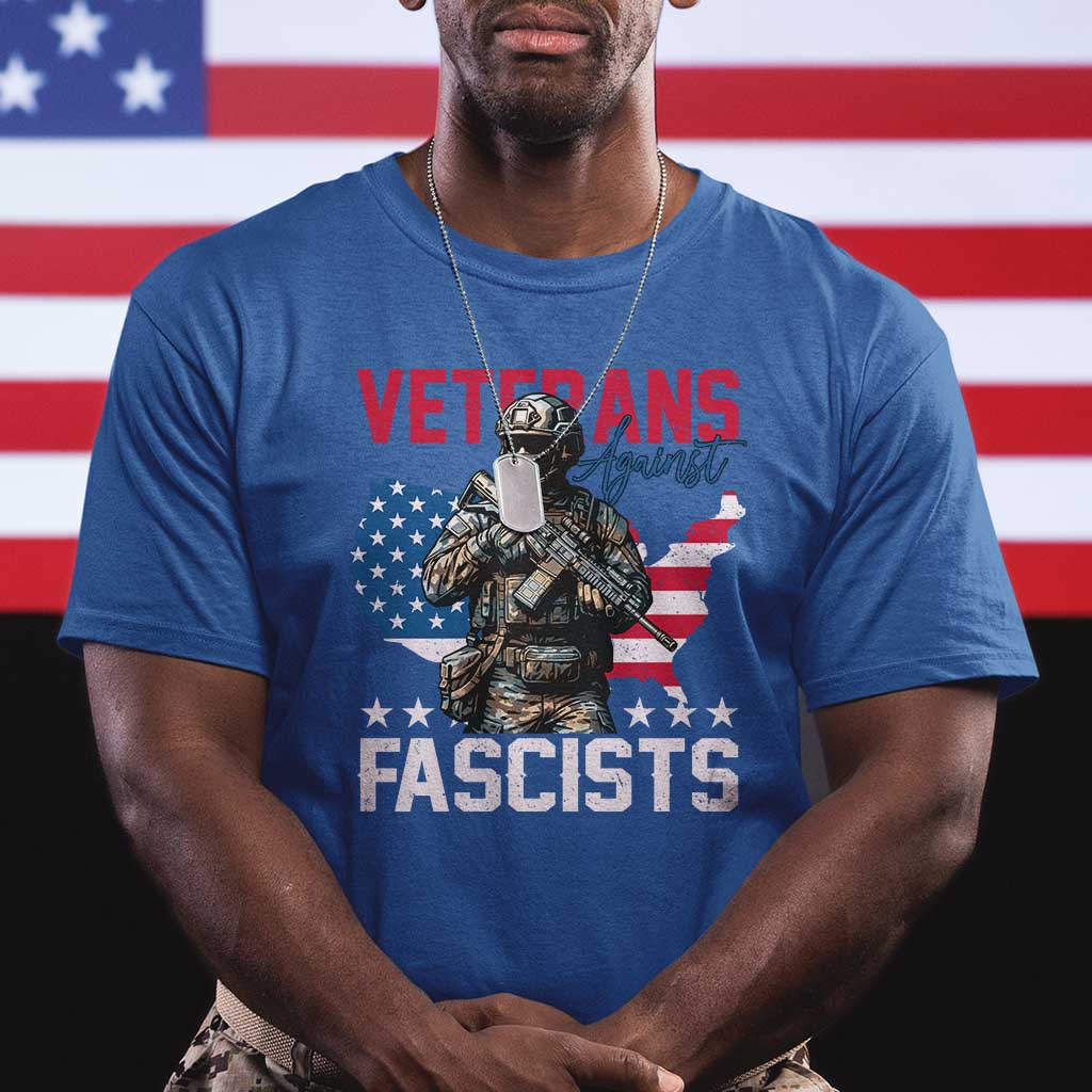 Veterans Against Fascists T Shirt Patriotic Soldier Vintage American Flag TS11 Royal Blue Print Your Wear