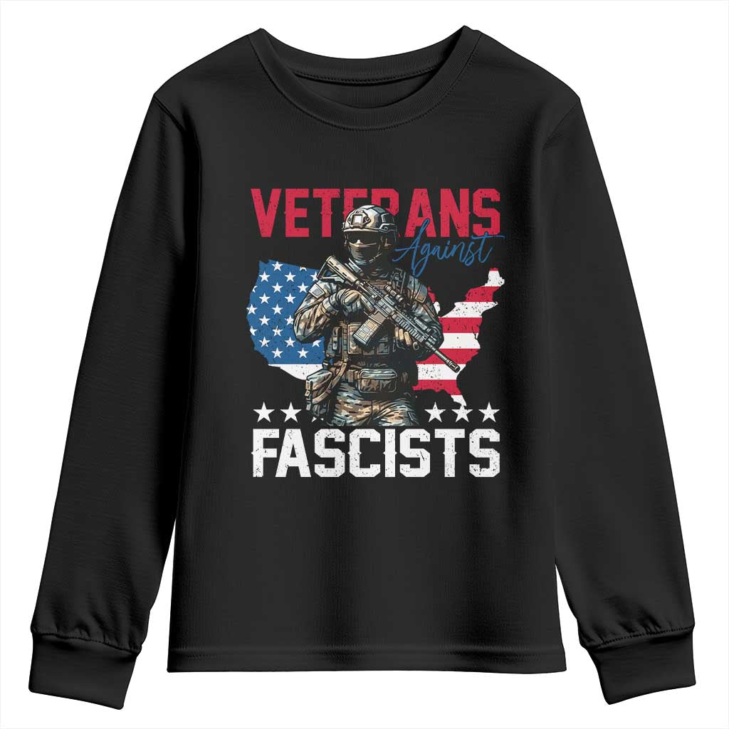 Veterans Against Fascists Youth Sweatshirt Patriotic Soldier Vintage American Flag - Print Your Wear