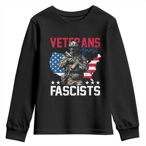 Veterans Against Fascists Youth Sweatshirt Patriotic Soldier Vintage American Flag - Print Your Wear