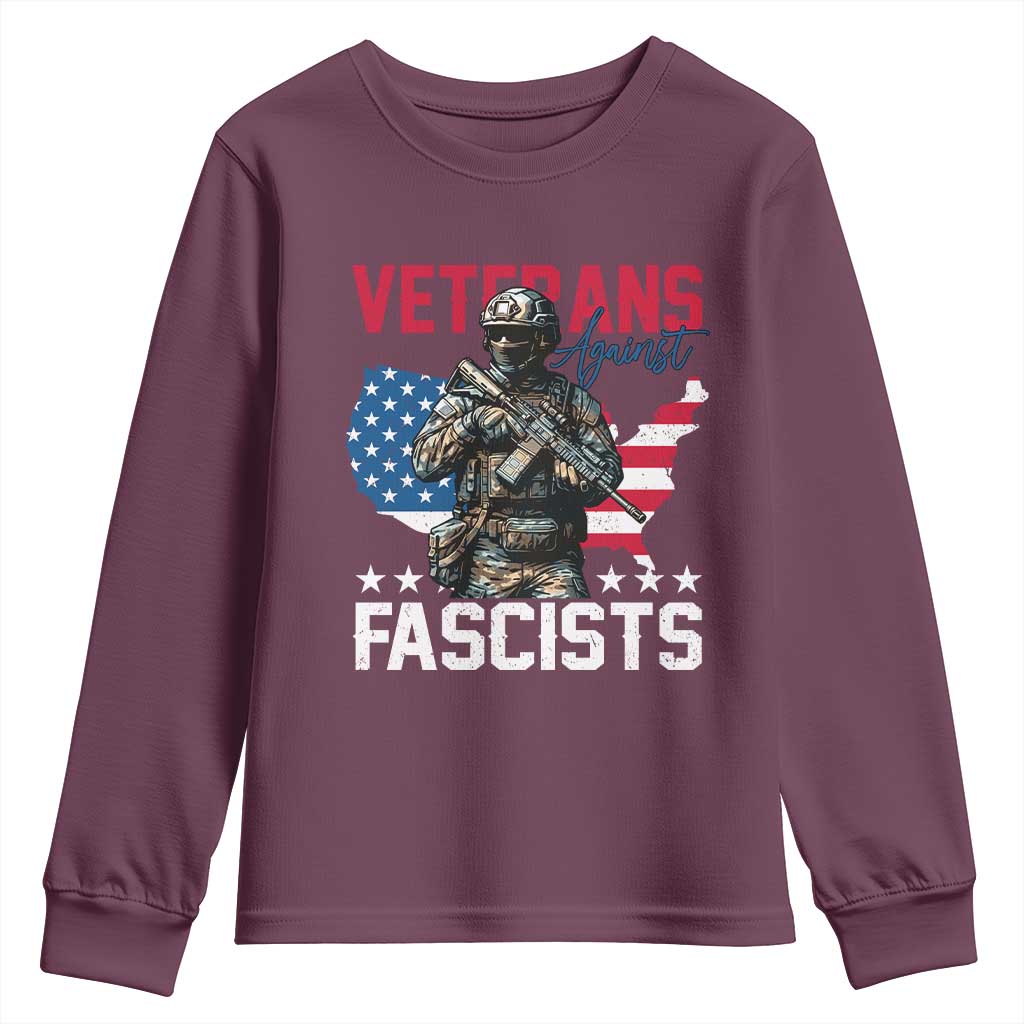 Veterans Against Fascists Youth Sweatshirt Patriotic Soldier Vintage American Flag TS11 Maroon Print Your Wear
